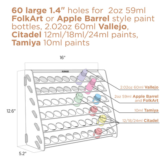 Plydolex Acrylic Paint Storage Organizer with 60 Holes For Citadel Paints and Others - Wall-Mounted Citadel Paint Rack Ideal As Paint Rack Organizer