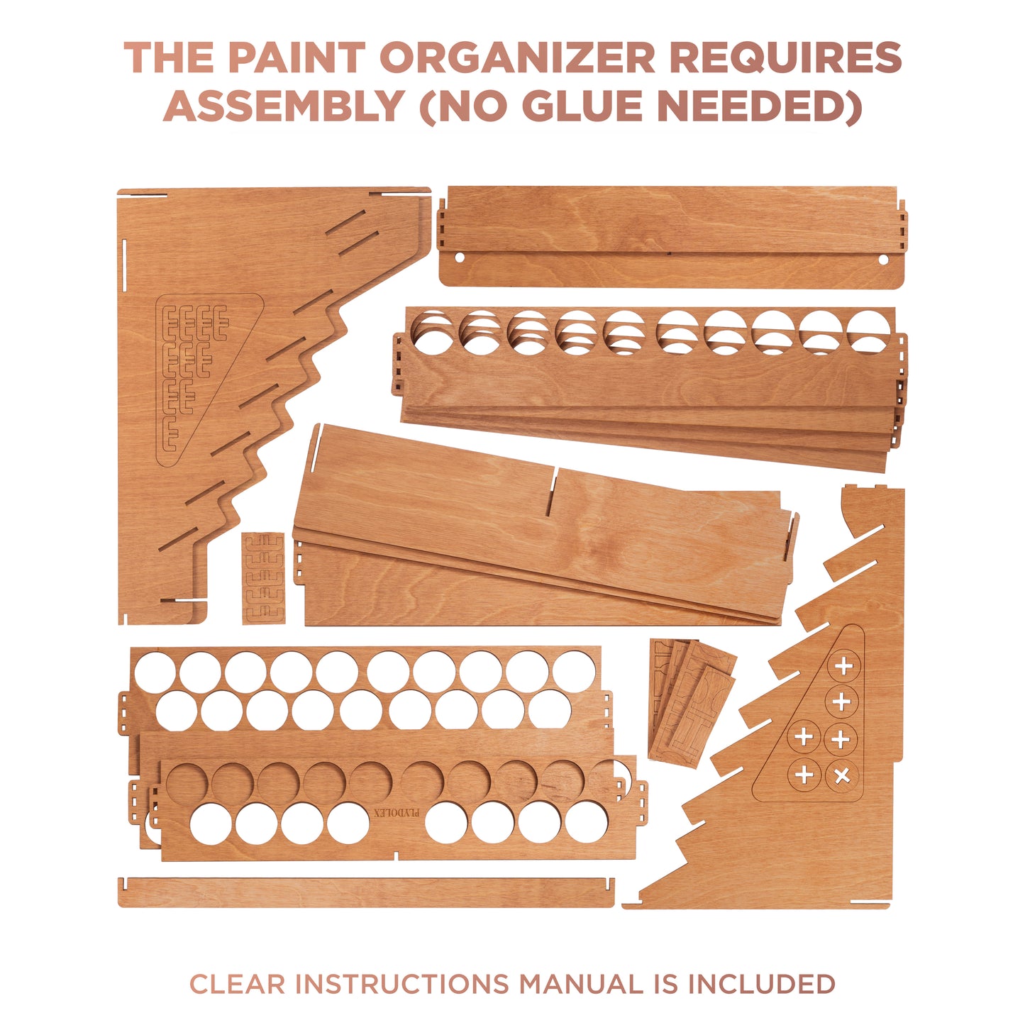 PLYDOLEX Warhammer Paint Accessory Organizer – Wooden Modular Rack for 87 Paint Bottles, 14 Brush Slots, 6 Miniature Stands