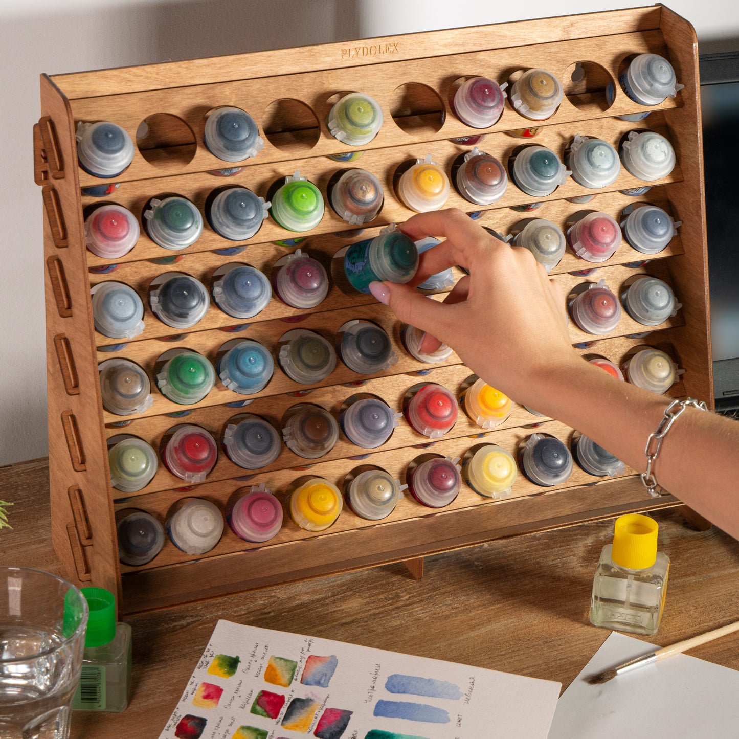 PLYDOLEX Citadel Paint Rack Organizer with 60 Holes for Miniature Paint Set - Wall-mounted Wooden Craft Paint Storage Rack - Craft Paint Holder Rack 16x5.2x12.6 inch