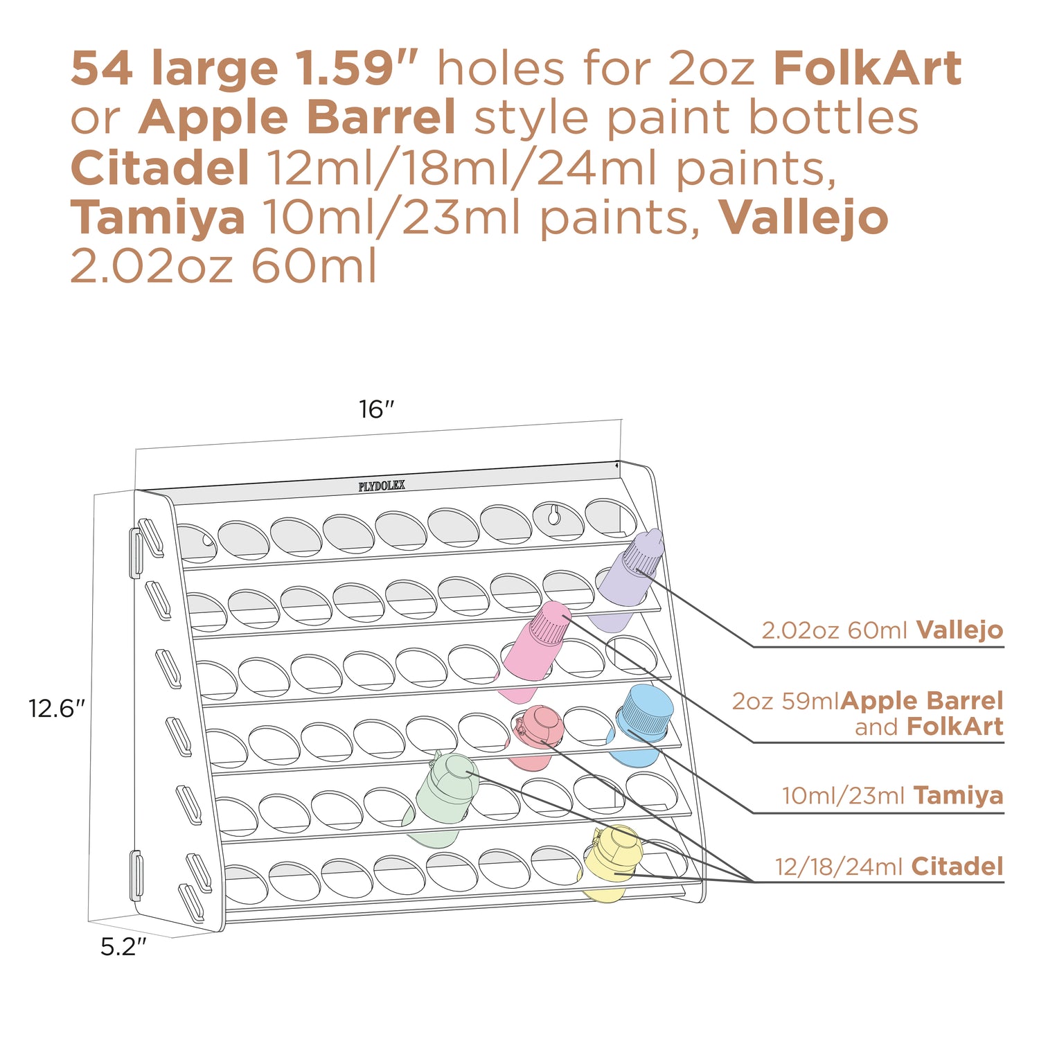 Plydolex Tamiya Paint Rack Organizer with 54 Holes for Miniature Paint