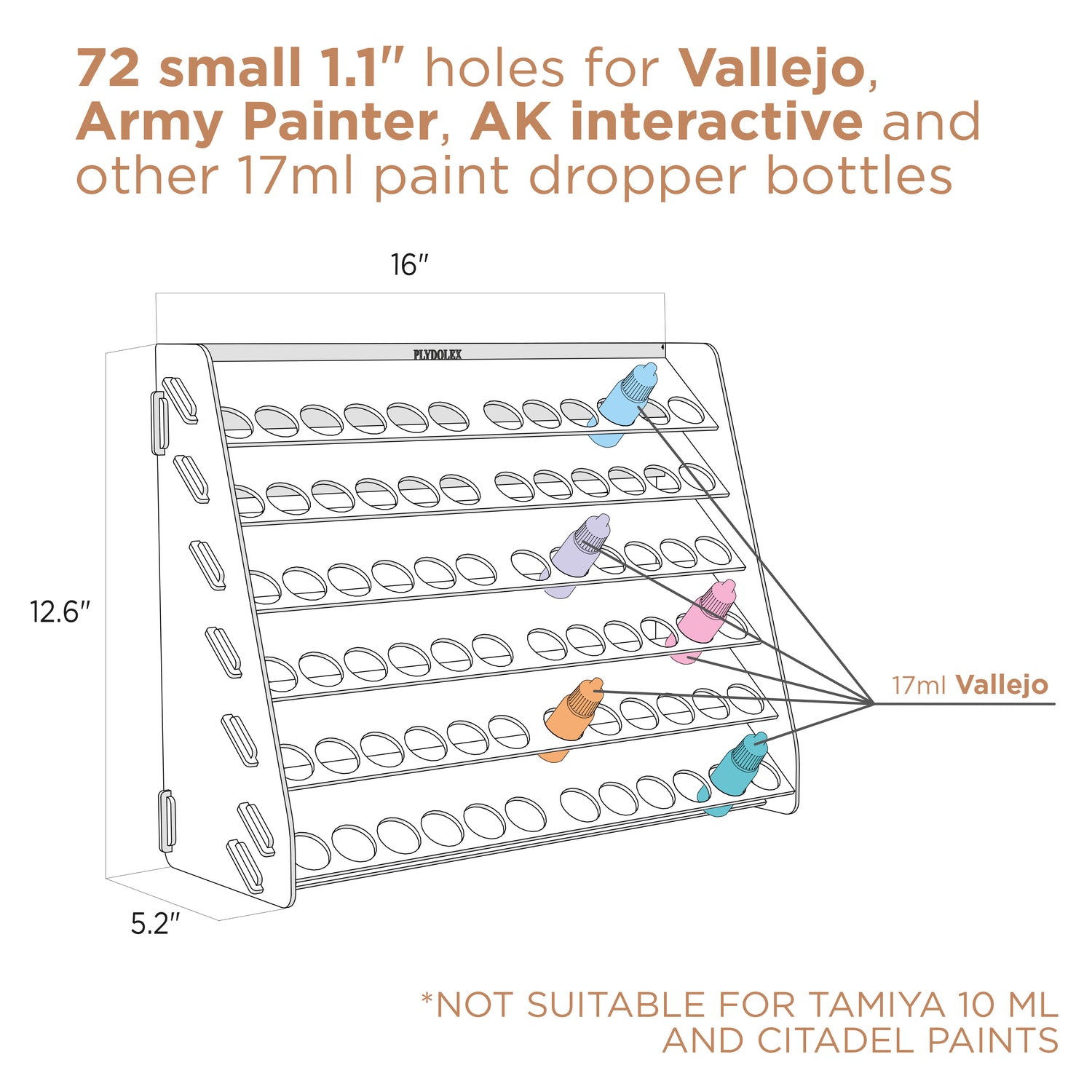 Plydolex Vallejo Organiseur de peinture acrylique avec 72 trous pour  ensemble de peinture miniature – Organisateurs muraux et rangement de  peinture acrylique – Organisateur de bouteilles de peinture : :  Cuisine et Maison