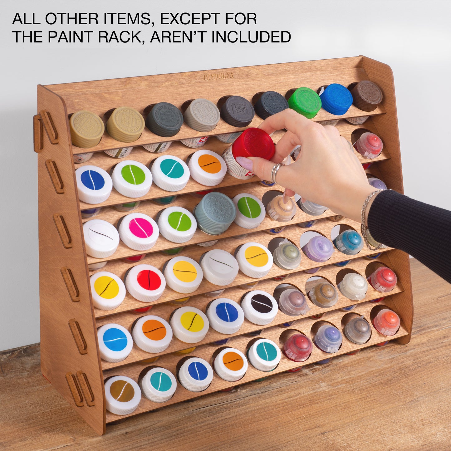 Plydolex Tamiya Paint Rack Organizer with 54 Holes for Miniature Paint Set - Wall-mounted Wooden Craft Paint Storage Rack - Craft Paint Holder Rack 16x5.2x12.6 inch