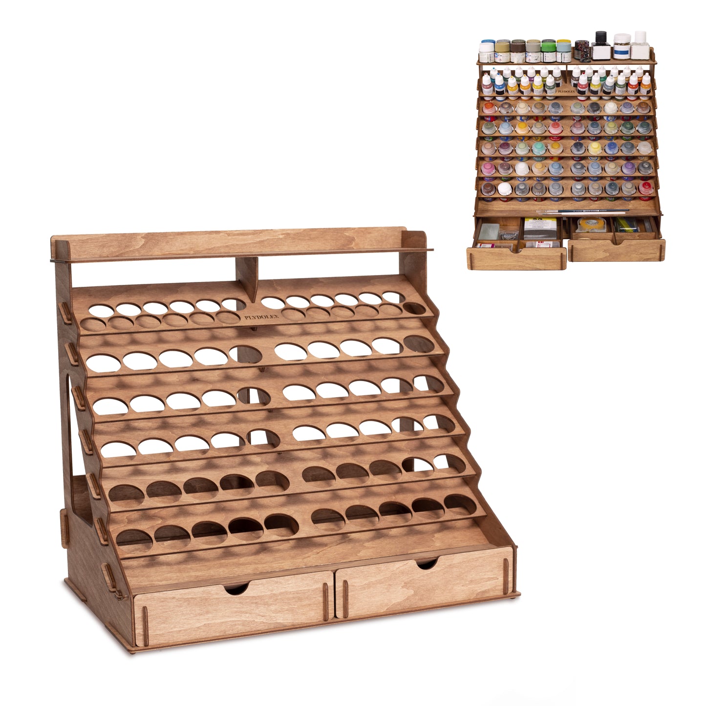 PLYDOLEX Wooden Paint Organizer for 74 Bottles of Paints and 14 Paint