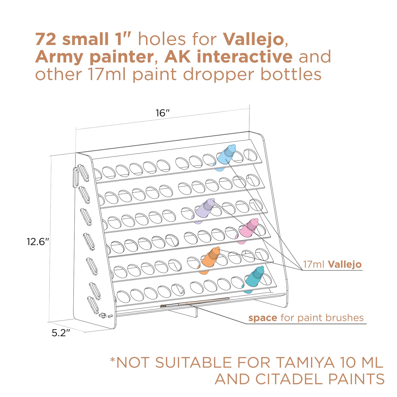 Typhoon 75-Bottle Paint Rack - Outer Corner USA Kit For Vallejo, Army Painter, Testors
