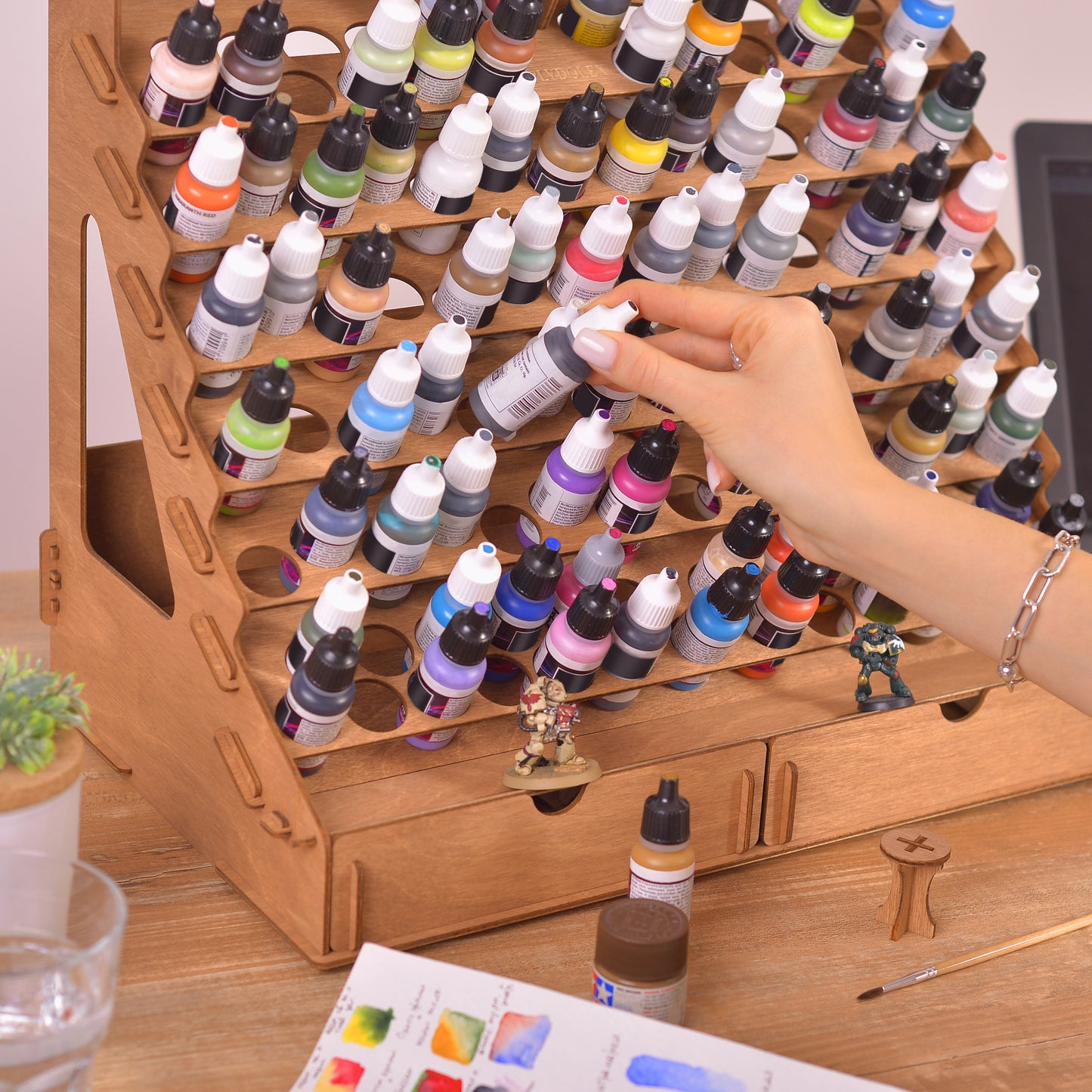 PLYDOLEX Paint Organizer for 105 Paint Bottles and 14 Brushes