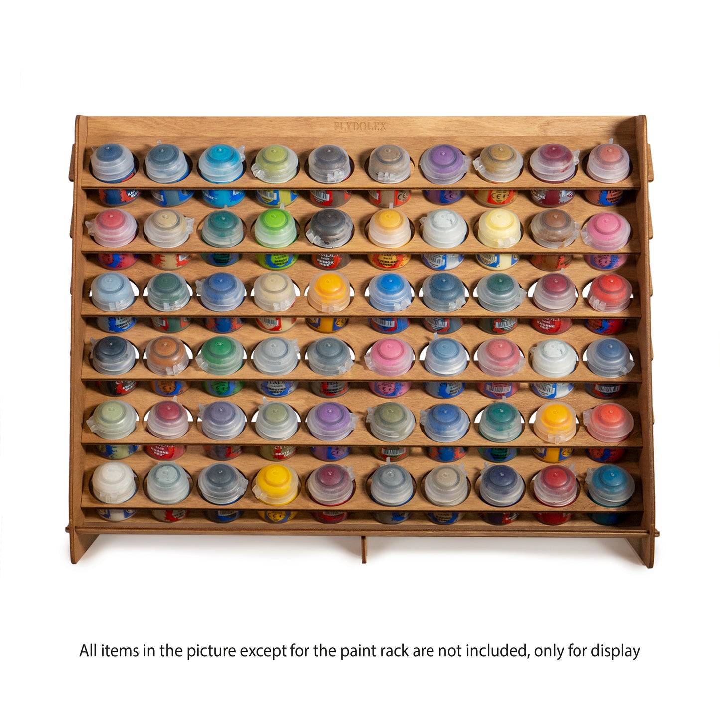 Plydolex Paint Rack Organizer with 65 Holes of 2 Sizes for Miniature Paint Set - Wall-Mounted Wooden Craft Paint Storage Rack - Craft Paint Holder